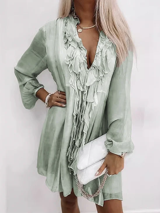 Femmes Plain Rose Col V Confortable Mini Robe Décontracté