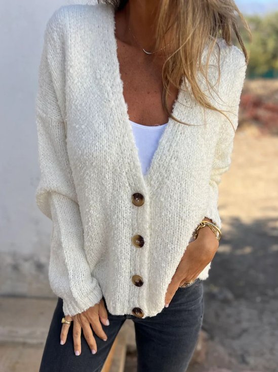Cardigans Décontracté Plain Hiver Boutonné Poids lourd Quotidien Ample Fil/fil de laine Élasticité moyenne pour Femmes