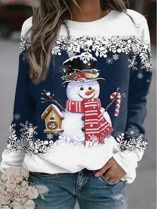 Sweat-shirts Décontracté Printemps / Automne Bonhomme de Neige de Noël Polyester Quotidien Noël Manches Longues Droit Régulier pour Femmes