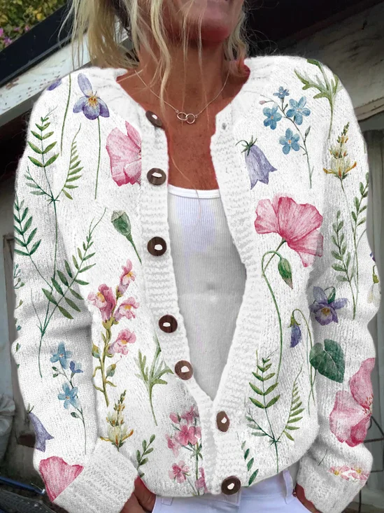 Cardigans Femmes Décontracté Plantes Hiver Poids lourd Micro-élasticité Quotidien Manches Longues Régulier Droit