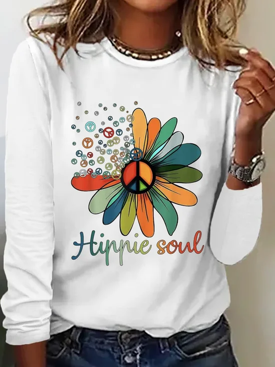 T-shirts Rétro Lettres de texte Printemps / Automne Quotidien Meilleure vente Manches Longues Régulier Droit Régulier pour Femmes