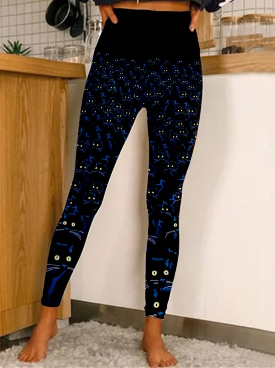 Pantalons De Yoga Décontracté Toutes Les Saisons Chat Polyester Naturel Serré Long Legging Élasticité moyenne pour Femmes