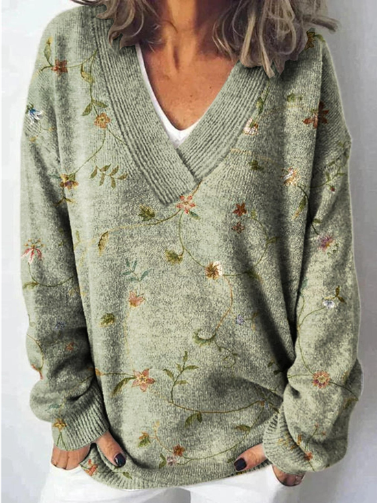 Pulls Décontracté Floral Printemps / Automne Quotidien Ample Manches Longues Régulier Régulier Élasticité moyenne pour Femmes