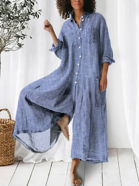 Combinaisons Rayé Décontracté Été Polyester Aucune élasticité Quotidien Ample Long Droit pour Femmes