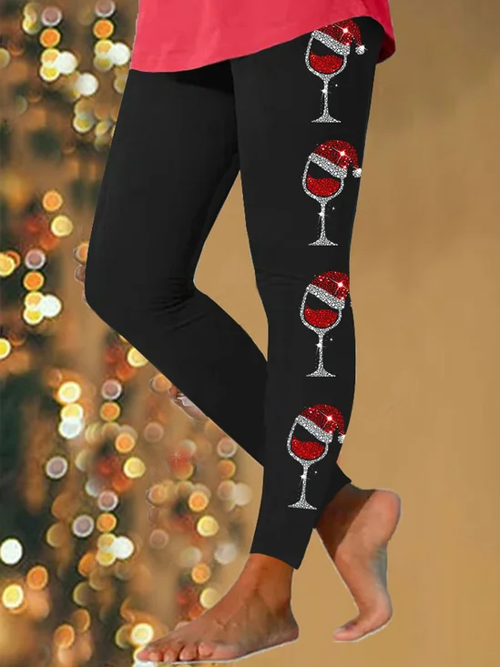 Pantalons De Yoga Décontracté Toutes Les Saisons Verre à Vin de Noël Léger Serré Jersey Noël Long Droit pour Femmes
