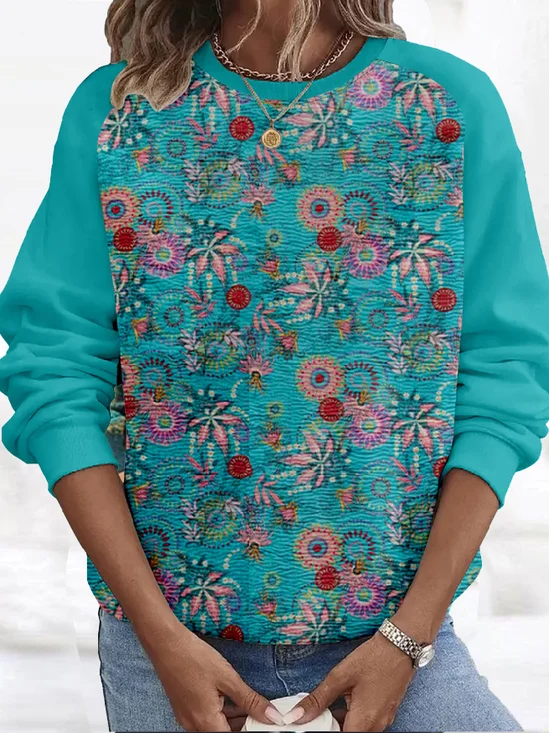 Sweat-shirts Décontracté Floral Printemps / Automne à Manches de Raglan Quotidien Ample Col Rond Régulier Régulier pour Femmes