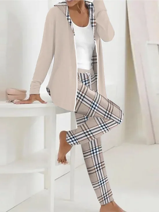 Deux Pièces Ensembles Décontracté Printemps / Automne Plaid Naturel Quotidien Ample Manches Longues Régulier T.-N.-L. pour Femmes