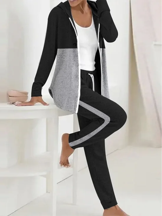Deux Pièces Ensembles Décontracté Bloc de Couleur Printemps / Automne Polyester Sweat-shirt à Capuche Naturel Manches Longues Droit Régulier pour Femmes