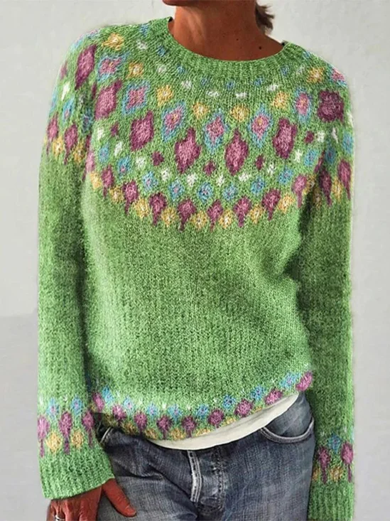 Pulls Décontracté Printemps / Automne Ethnique Géométrie Ample Manches Longues Mi-long Régulier Élasticité moyenne Non pour Femmes