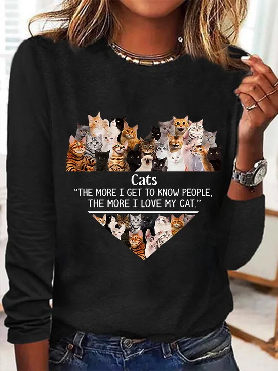 T-shirts Décontracté Imprimé d'Animal Printemps / Automne Quotidien Manches Longues Col Rond en Mélangé de Coton Droit Régulier pour Femmes