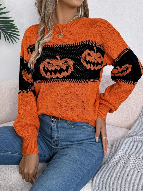 Pulls Décontracté Printemps / Automne Toussaint Naturel Ample Laine/Tricot Régulier Droit Régulier pour Femmes