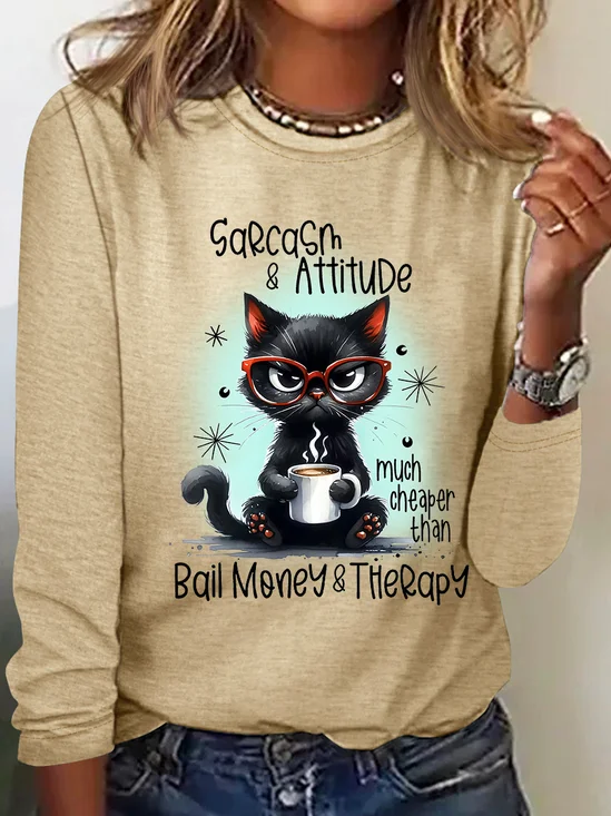 T-shirts Femmes Décontracté Imprimé d'Animal Printemps / Automne Quotidien Meilleure vente Manches Longues Col Rond en Mélangé de Coton Régulier