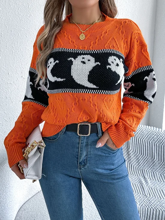 Pulls Femmes Décontracté Printemps / Automne Toussaint Naturel Ample Laine/Tricot Régulier Élasticité moyenne Non