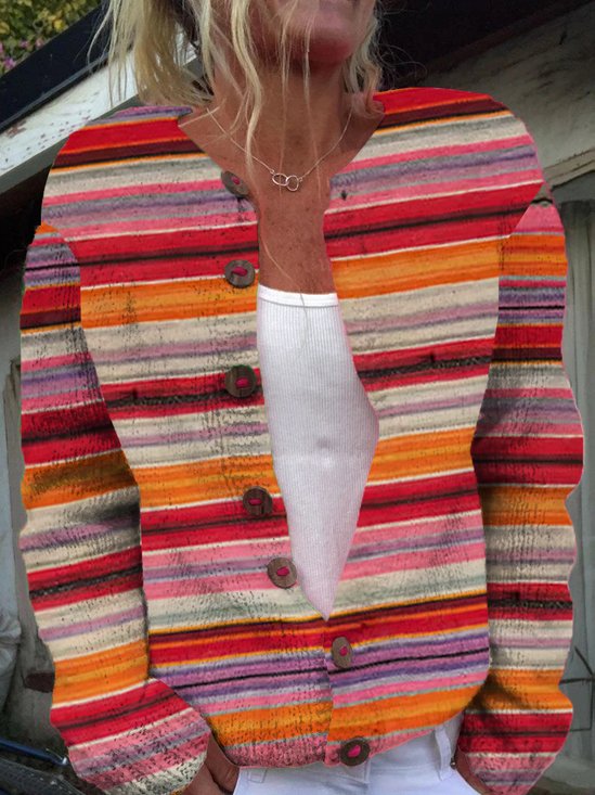 Cardigans Rayé Décontracté Printemps / Automne Micro-élasticité Quotidien Manches Longues Régulier Droit Régulier pour Femmes