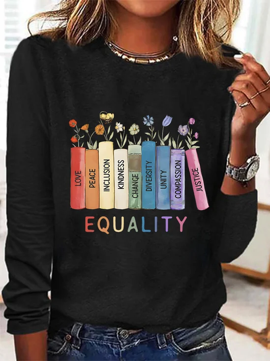 T-shirts Décontracté Floral Printemps / Automne Quotidien Manches Longues Col Rond en Mélangé de Coton Droit Régulier pour Femmes