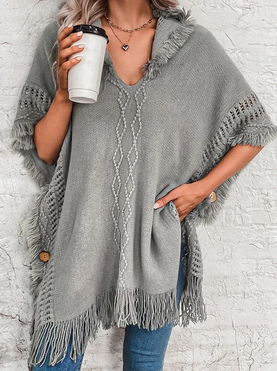 Élasticité moyenne Sweat-shirt à Capuche Manches trois quarts Poids lourd Plain Cape Cape Perlé pour Femmes