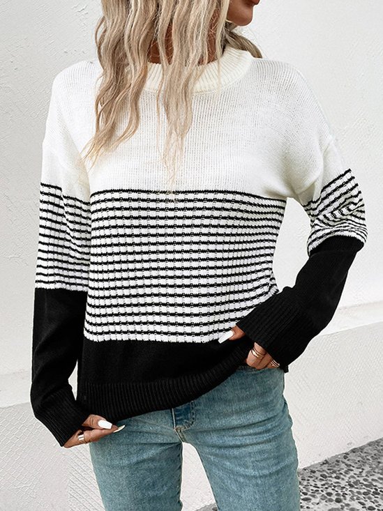 Pulls Femmes Rayé Décontracté Hiver Naturel Poids lourd Quotidien Manches Longues Col Rond Régulier