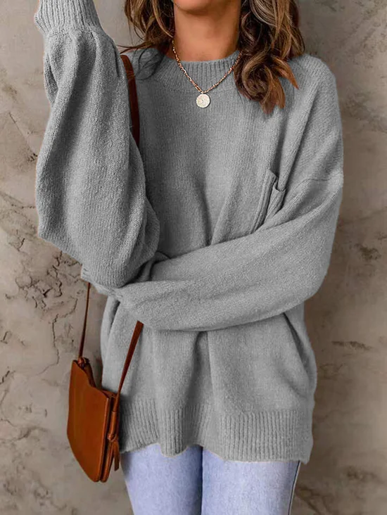 Pulls Décontracté Plain Printemps / Automne Micro-élasticité Quotidien Manches Longues Col Rond Droit Régulier pour Femmes