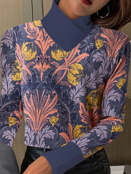 T-shirts Femmes Rétro Ethnique Printemps / Automne Polyester Coupe Régulière Meilleure vente Manches Longues Droit Faux Col