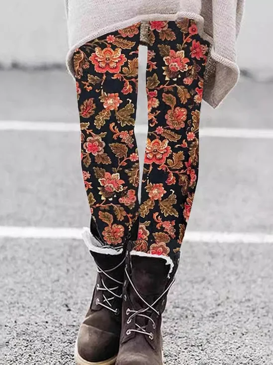 Pantalons De Yoga Rétro Floral Toutes Les Saisons Naturel à Haute Élasticité Serré Long Régulier ré pour Femmes
