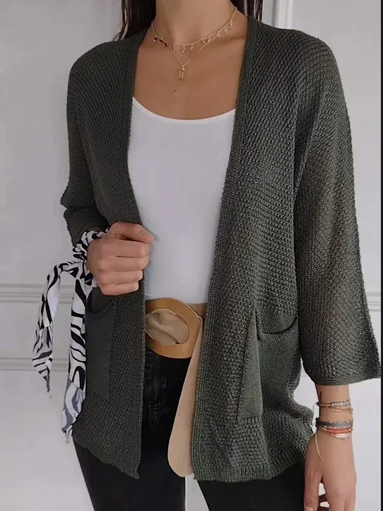 Cardigans Femmes Décontracté Plain Printemps / Automne Col V Quotidien Ample Manches trois quarts Régulier Régulier