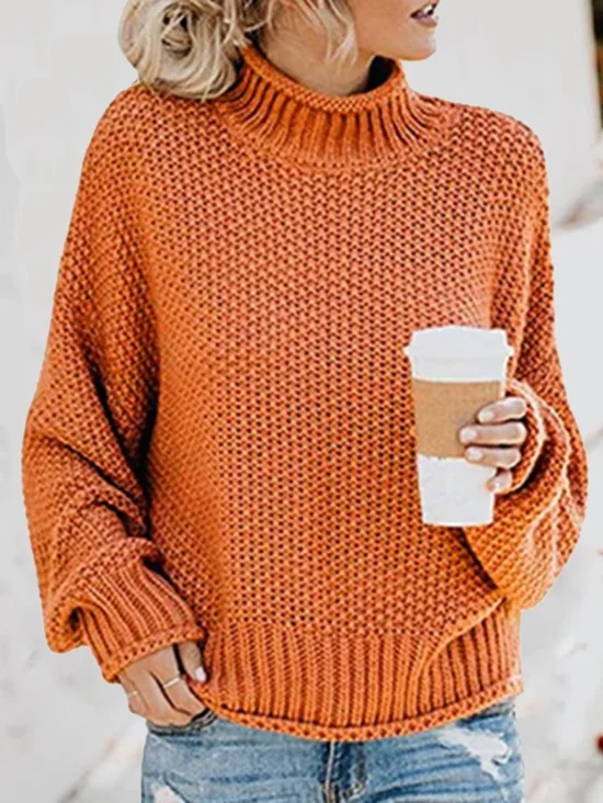 Pulls Femmes Décontracté Plain Printemps / Automne Naturel Col Roulé Fil/fil de laine Régulier Droit Régulier