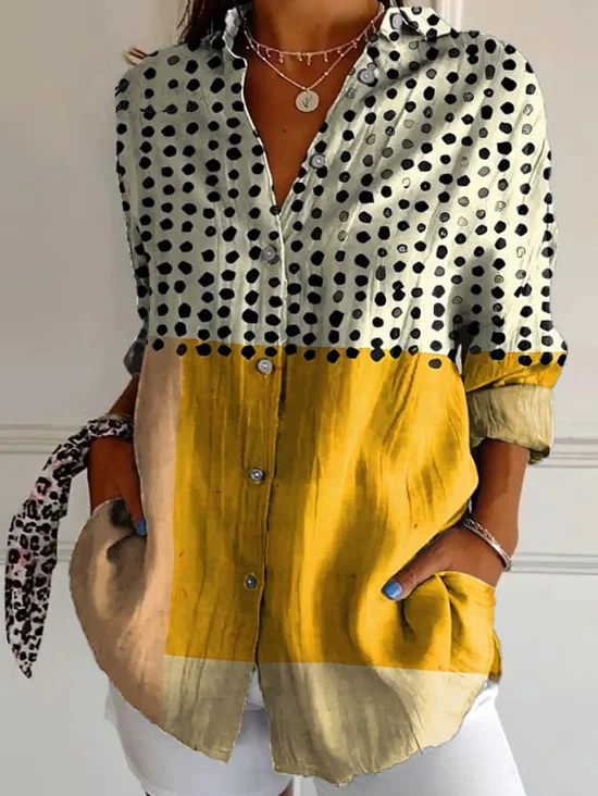 Chemises Géométrique Décontracté Printemps / Automne Polyester Quotidien Manches Longues Mi-long Régulier Col de Chemise pour Femmes