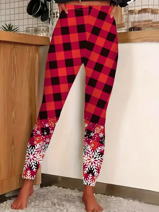 Pantalons De Yoga Décontracté Toutes Les Saisons Plaid Naturel Aucune élasticité Quotidien Serré Jersey Long pour Femmes