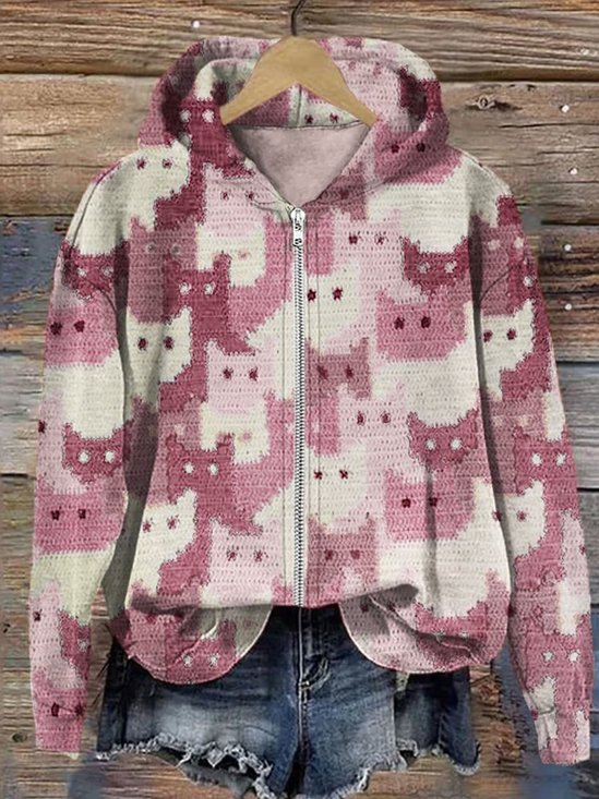 Micro-élasticité Sweat-shirt à Capuche Manches Longues Régulier Ethnique Blouson Zip pour Femmes