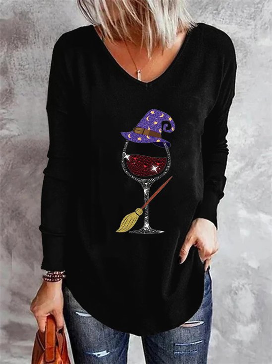 T-shirts Femmes Décontracté Printemps / Automne Toussaint Col V Quotidien Ample Jersey Mi-long Régulier