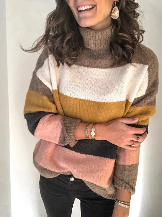 Pulls Rayé Décontracté Printemps / Automne Micro-élasticité Quotidien Ample Manches Longues Col Rond Régulier pour Femmes