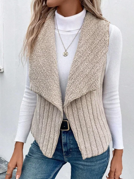 Micro-élasticité Col Châle Sans Manches en Toison Plain Gilet pour Femmes