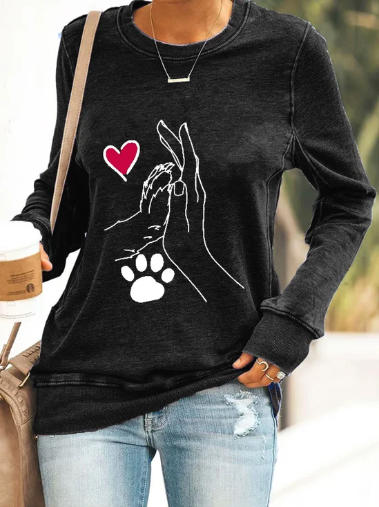 Sweat-shirts Décontracté Imprimé d'Animal Printemps / Automne Micro-élasticité Quotidien Manches Longues en Mélangé de Coton Régulier Droit pour Femmes