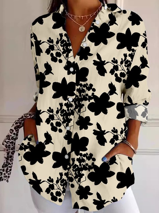 Chemises Rétro Floral Printemps / Automne Naturel Quotidien Manches Longues Régulier Col de Chemise ré pour Femmes