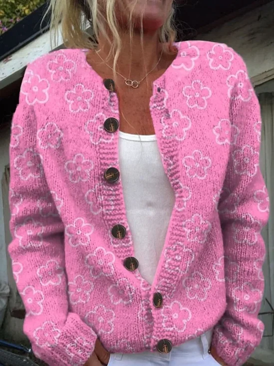 Cardigans Décontracté impression en 3D Hiver Tricoté Micro-élasticité Quotidien Coupe Régulière Col Rond Régulier pour Femmes