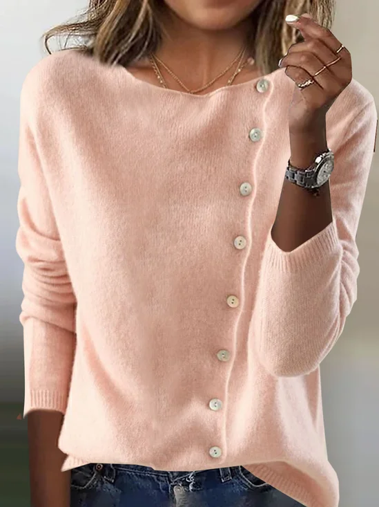 Cardigans Femmes Décontracté Plain Printemps / Automne Quotidien Ample Col Rond Droit Boucle Régulier