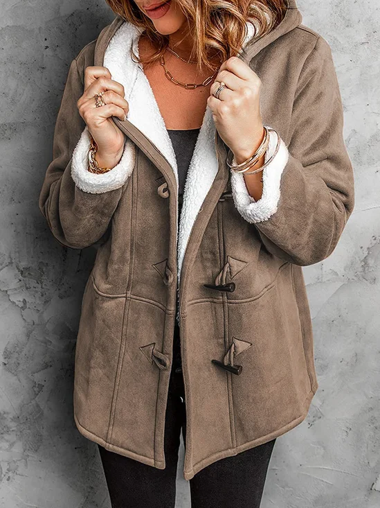 Sweat-shirt à Capuche Manches Longues en Toison Plain Sweat à capuche zippé Blouson Boutonné pour Femmes
