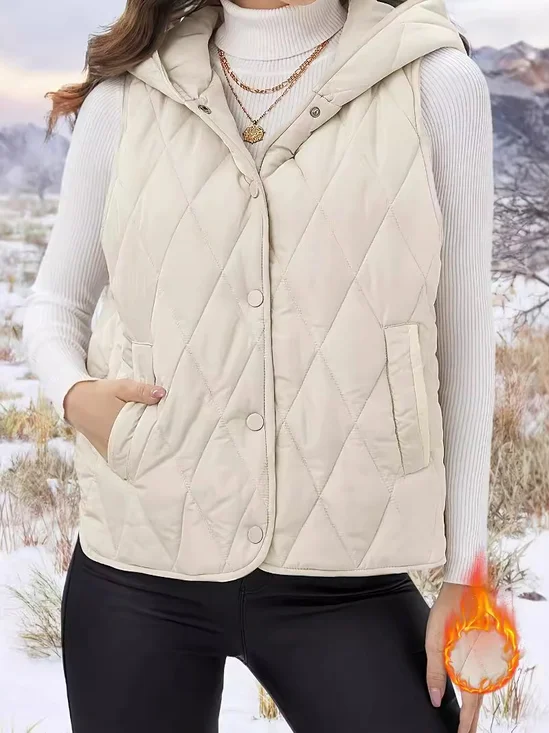 Micro-élasticité Encapuchonné Sans Manches en Toison Plain Gilet pour Femmes