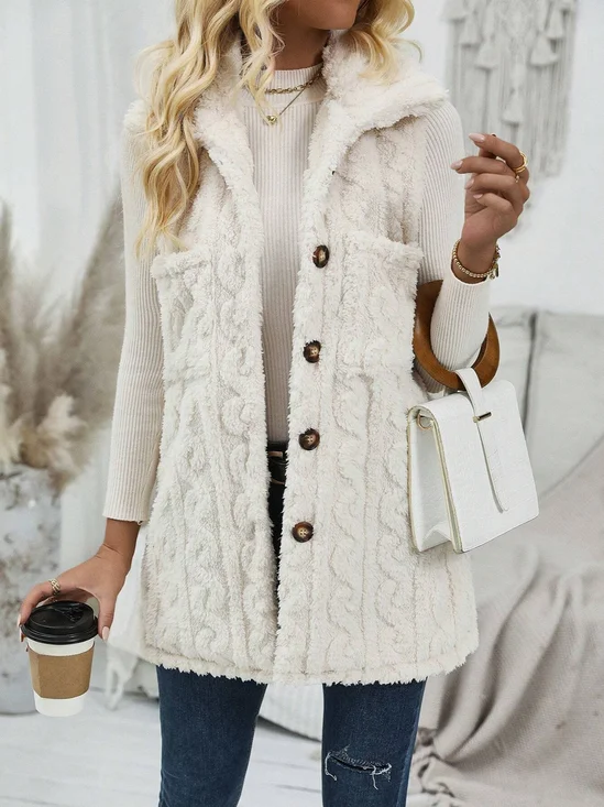 Col Châle Manches Longues Régulier Plain Gilet Poche Couture pour Femmes