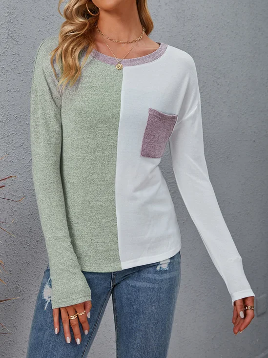 T-shirts Femmes Décontracté Bloc de Couleur Printemps / Automne Micro-élasticité Quotidien Jersey Régulier Droit Régulier