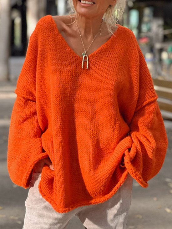 Pulls Femmes Décontracté Toussaint Printemps / Automne Col V Quotidien Jour de Thanksgiving Manches Longues Fil/fil de laine Régulier