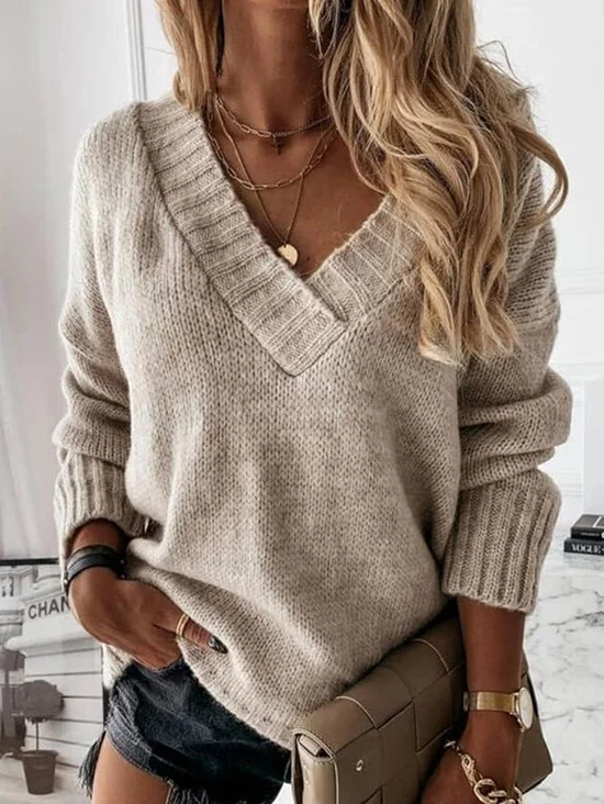 Pulls Femmes Décontracté Plain Printemps / Automne Micro-élasticité Quotidien Ample Fil/fil de laine Régulier Droit