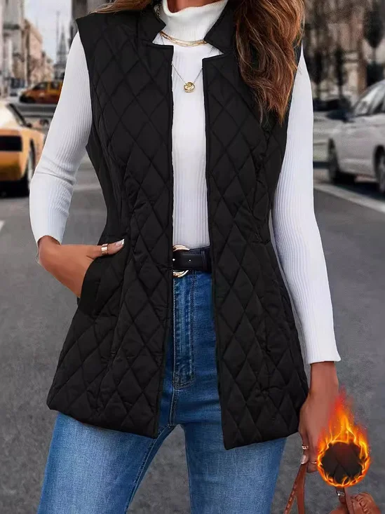 Micro-élasticité à Col Revers Sans Manches en Toison Plain Gilet pour Femmes