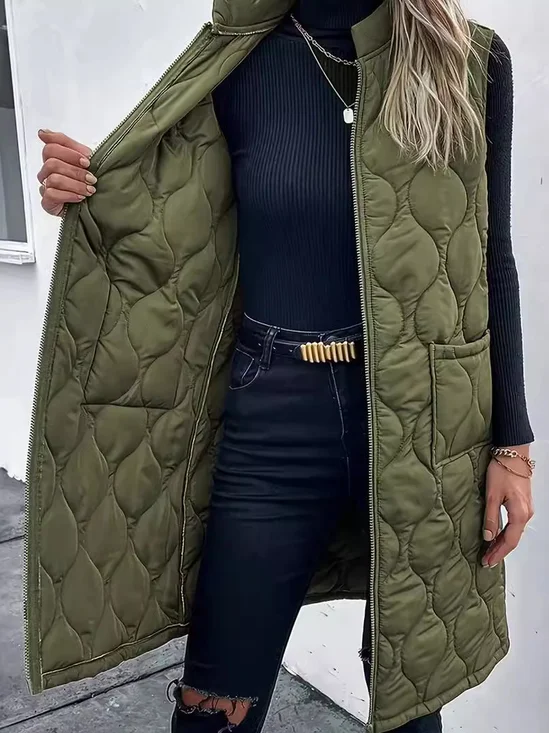 Micro-élasticité Col Montant Sans Manches en Toison Plain Gilet pour Femmes
