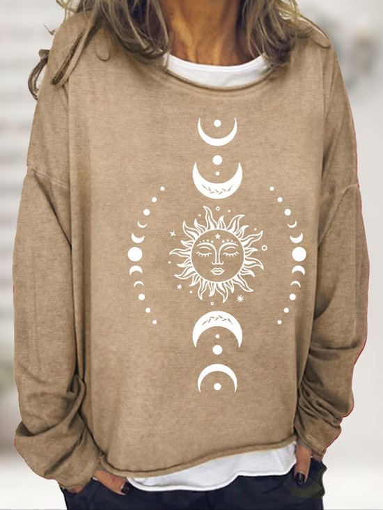 Sweat-shirts Femmes Rétro Printemps / Automne Soleil Quotidien Ample Manches Longues Col Rond en Mélangé de Coton Régulier