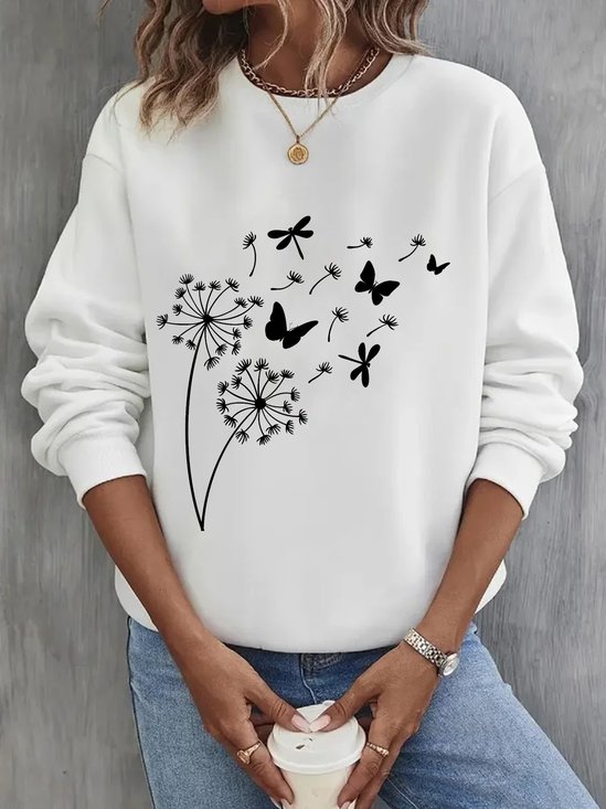 Sweat-shirts Femmes Décontracté Printemps / Automne Pissenlit Coton Micro-élasticité Ample Manches Longues Régulier Régulier