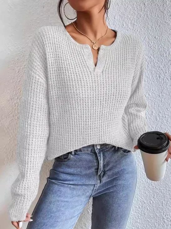 Pulls Décontracté Plain Printemps / Automne Ample Manches Longues Col Rond Fil/fil de laine Droit Régulier pour Femmes