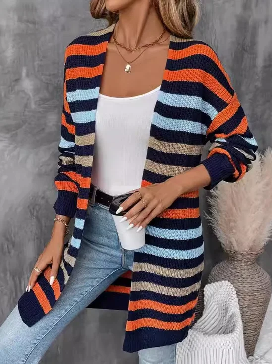 Cardigans Bloc de Couleur Décontracté Hiver Quotidien Coupe Régulière Régulier Épaissi Droit Élasticité moyenne pour Femmes