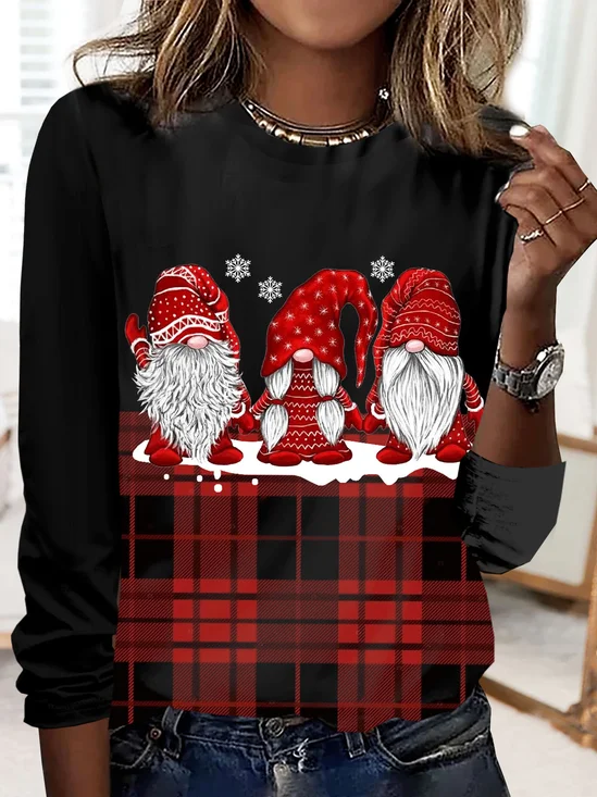 T-shirts Femmes Décontracté Printemps / Automne Noël Micro-élasticité Jersey Manches Longues Régulier Droit Régulier
