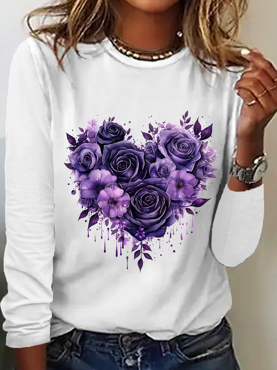 T-shirts Femmes Décontracté Printemps / Automne Coeur/cordé Quotidien Ample Col Rond Régulier Droit Régulier